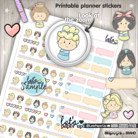princess stickers printable planner sticker kawaii stickers etsy