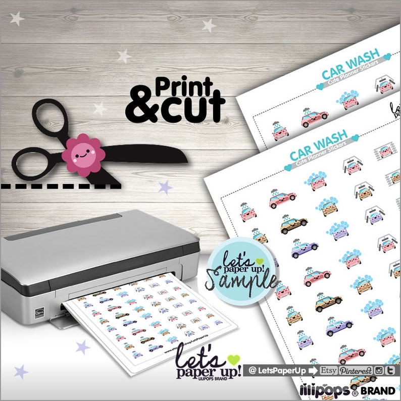 Car Wash Stickers Printable Planner Stickers Car Cleaning Etsy