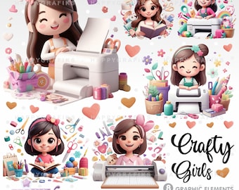 Crafty Girls, Clipart, Crafty Day, Lehrer Clipart, Bildung Clipart, Handwerk Clipart, Vektor, Png, Handgemachtes Clipart, Digital, Printable, DIY