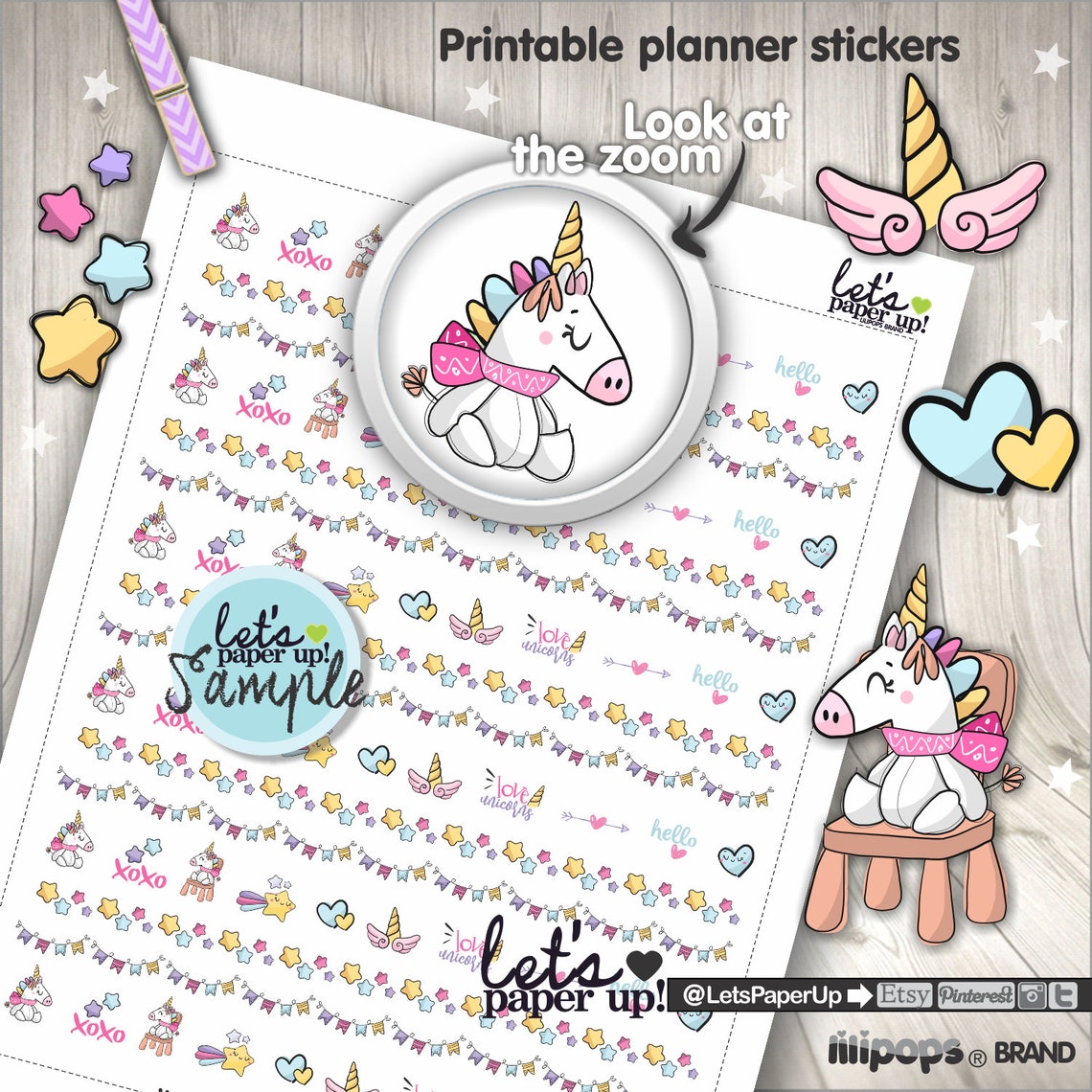 unicorn stickers printable sticker planner sticker digital etsy