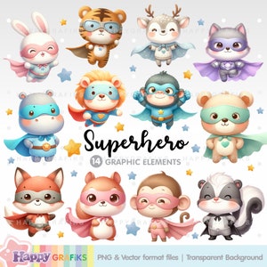 Superhero Clipart, Animal Clipart, Superhero Animals, Watercolor, Cartoon Clipart, Hero Clipart, Superhero Party, Superhero Images, Animals