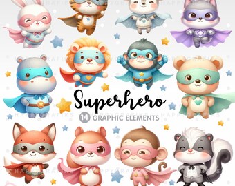 Superhero Clipart, Animal Clipart, Superhero Animals, Watercolor, Cartoon Clipart, Hero Clipart, Superhero Party, Superhero Images, Animals