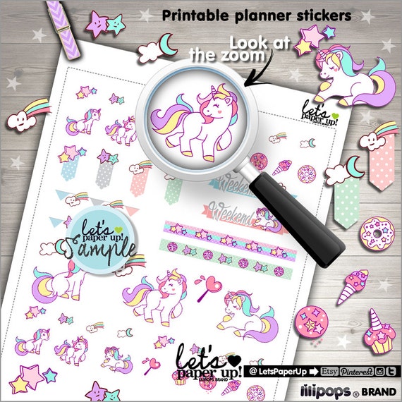 unicorn stickers printable planner stickers pastel stickers etsy