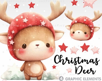 Christmas Deer, Christmas Reindeer, Christmas Clipart, Clipart, Christmas Graphics, Christmas Gift, Winter Clipart, Watercolor, Vector, Png