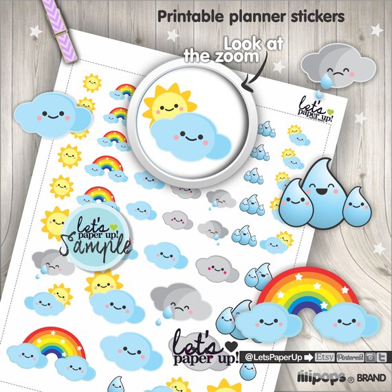 Weather Stickers Printable Planner Stickers Weather Icons Etsy