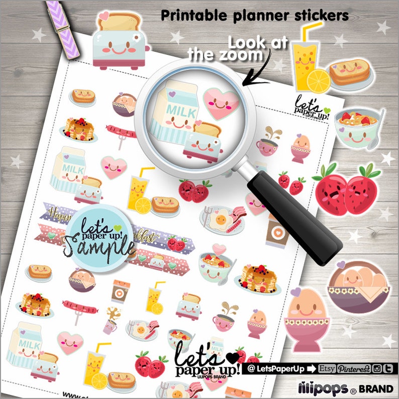 Breakfast Stickers Printable Planner Stickers Food Stickers | Etsy