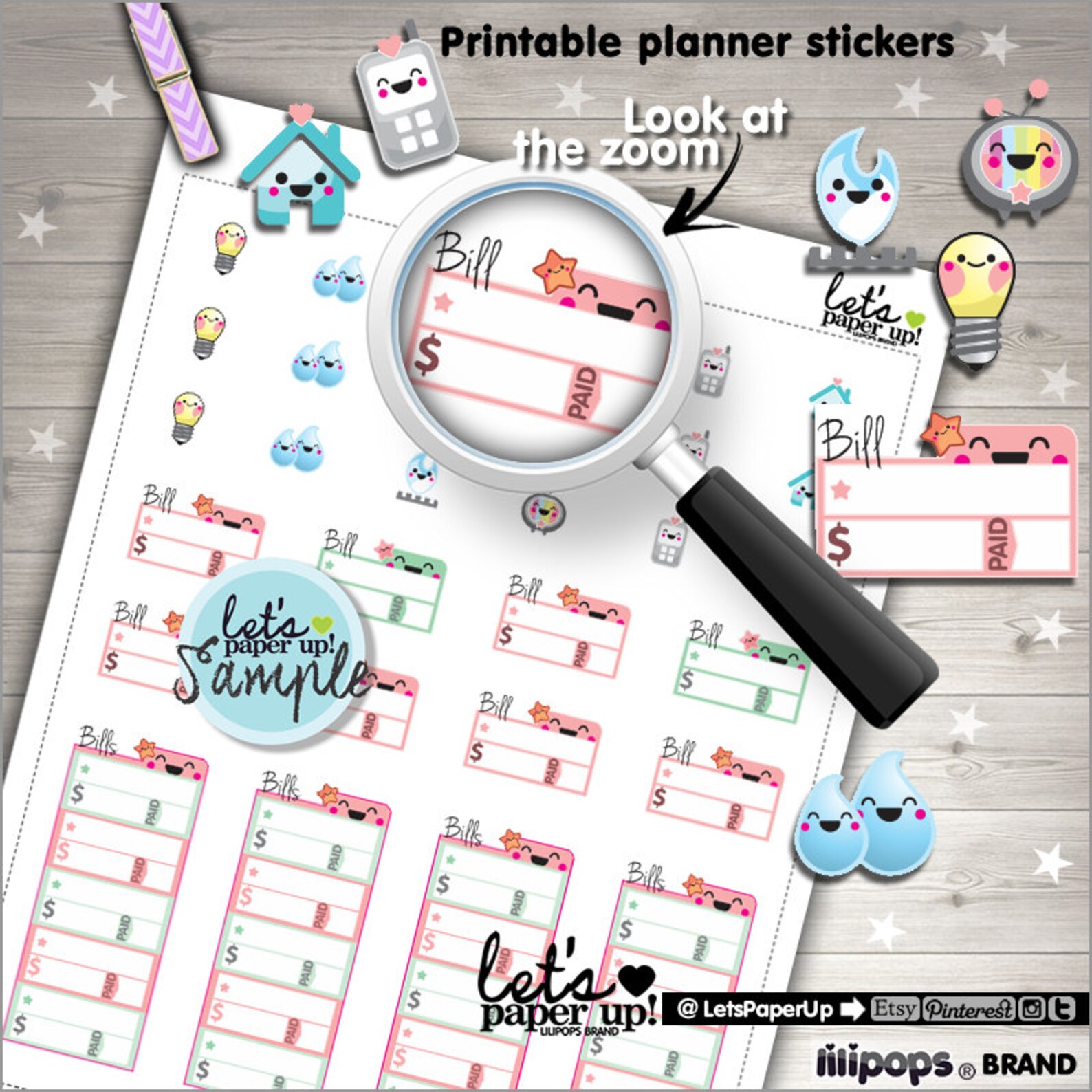 Bill Stickers Printable Planner Stickers Bill Due Stickers - Etsy