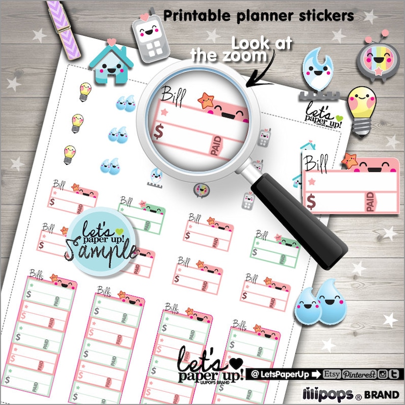 Bill Stickers Printable Planner Stickers Bill Due Stickers - Etsy