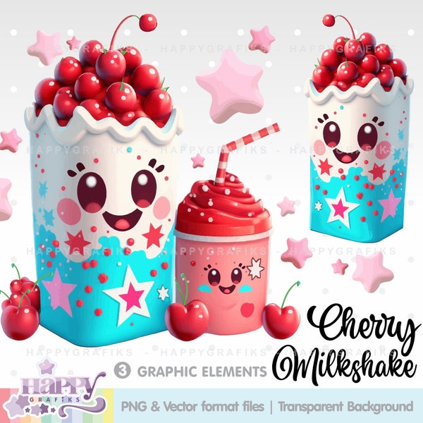 Cherry Milkshake Clipart, Milkshake Clip Art, Summer Clipart, Milkshake Clipart, Milkshake Vector, Milkshake PNG, Milkshake Illustration, Ai