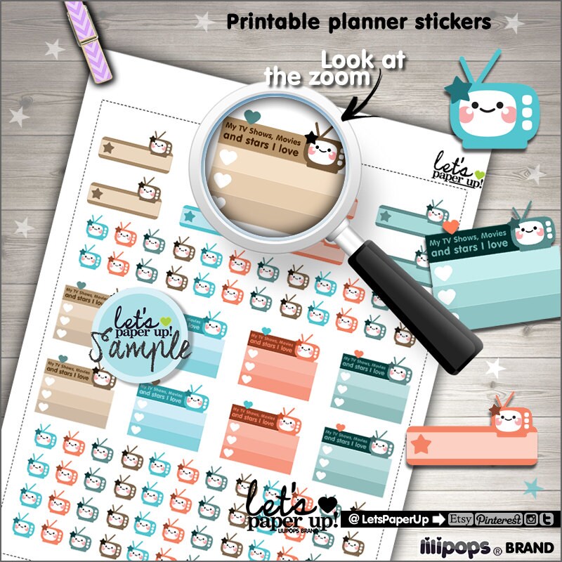 tv Stickers, Printable Planner Stickers, TV Label, TV Checklist, Kawa…