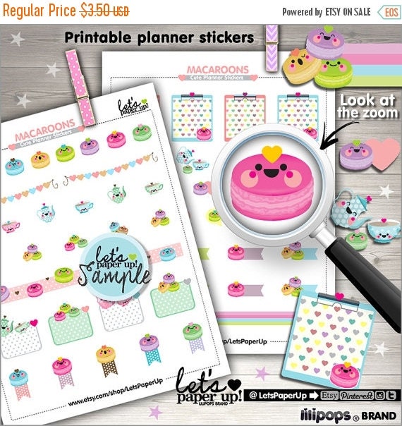 Macaron Stickers, Printable Planner Stickers, Tea Party Stickers, Kawaii Stickers, Planner Accessories Il_570xn