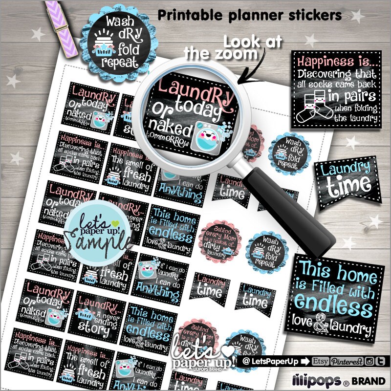 Laundry Stickers, Printable Planner Stickers, Quotes Stickers, Basket…