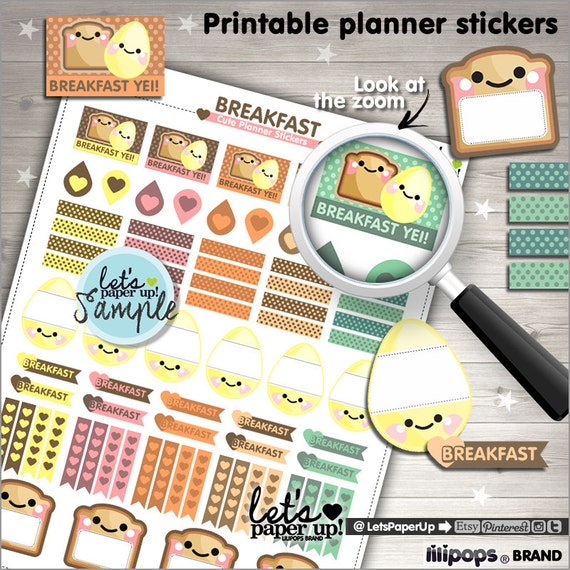 printable planner stickers breakfast stickers kawaii etsy