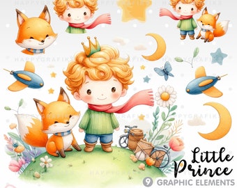 Little Prince, Cliparts, Little Boy, Watercolor, Illustrations, El principito, Prince theme, Fairytale, Boy Clipart, Boy Watercolor, Cute
