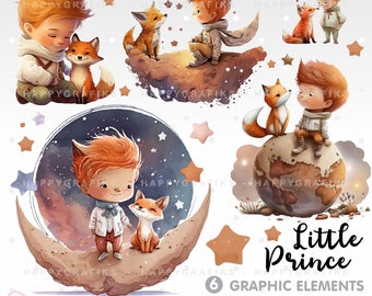 Little Prince, Cliparts, Little Pilot, Watercolor, Illustrations, El principito, Prince theme, Fairytale, Boy Clipart, Boy Watercolor, Cute