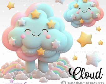 Cloud Clipart Vector, Clouds Clipart, Cloud PNG, Cloud Illustration, Cloud Images, Celestial Clipart, 3D Clipart, 3D Images, Cloudy, Weather