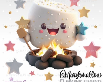 Marshmallows Clipart Vector, Marshmallows Clipart, Marshmallows 3D, Marshmallows Ai, Ai Art, Camping, Campfire, Sweet Clipart, Dessert