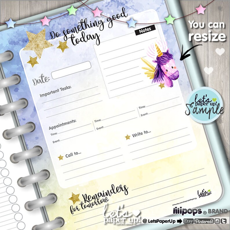 unicorn planner printable planner daily planner organizer