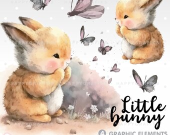 Bunny Clipart, Bunny Watercolor, Little Bunny, Rabbit Watercolor, Rabbit Clipart, Little Rabbit, Animal Clipart, Spring Clipart, Vector, Png