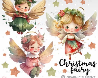 Fairy Clipart, Christmas Fairy, Fairy Graphics, Watercolor, Fairytale Clipart, Fairy Girl, Winter Clipart, Christmas Party, Celebration, Png