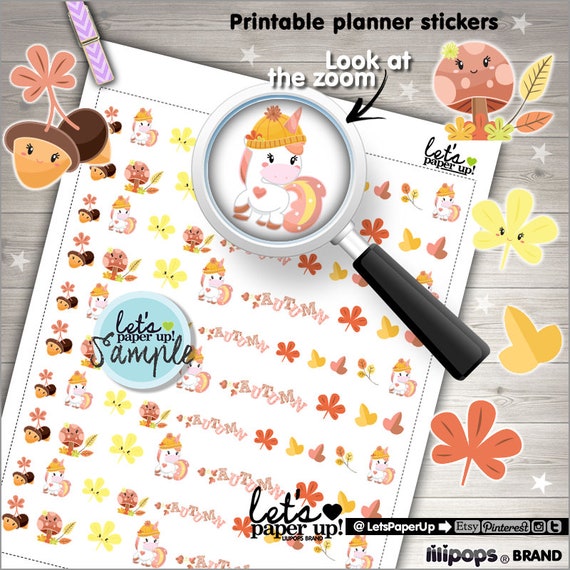 Unicorn Stickers, Printable Stickers, Planner Stickers, Princess Stickers, Fall Sticker, Sticker Pack, Sticker Set, Season Stickers, Cute Il_570xn