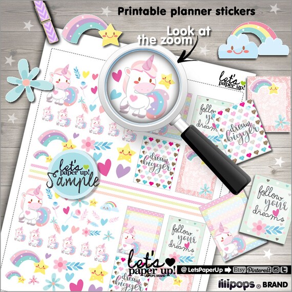 unicorn stickers printable planner stickers pastel stickers etsy