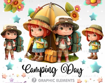 Camping Clipart PNG, Best Friend Clipart, Outdoor Travel Clipart, Vacation Clipart, Holiday, Travel, Camping, Friends, Summer Clipart, Kids