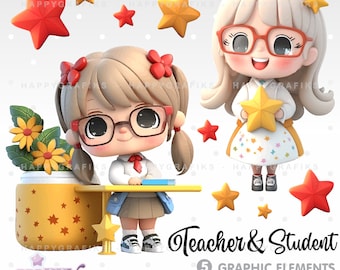 Student Clipart, Teacher Clipart, School Clipart, School Vector, Teacher's Day Clipart, Schoolgirl, Student Girl, Back to Schol Clipart