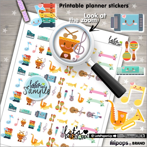 Music Stickers, Printable Planner Stickers, Kawaii Stickers, Musical