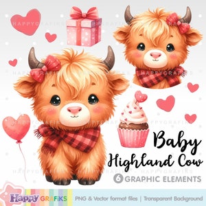 Valentines Day, Highland Cow, Clipart, Romantic Clipart, Valentine's Day, Love Clipart, Cow Clipart, Farm Clipart, Animal Clipart, Editable