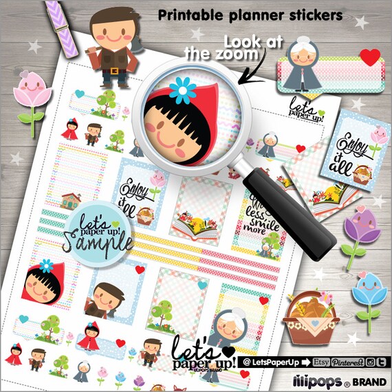 Red Riding Hood Sticker, Printable Planner Sticker, Kawaii Sticker, Little Red Riding Hood, Planner Accessories, Fairytale Stickers Il_570xn