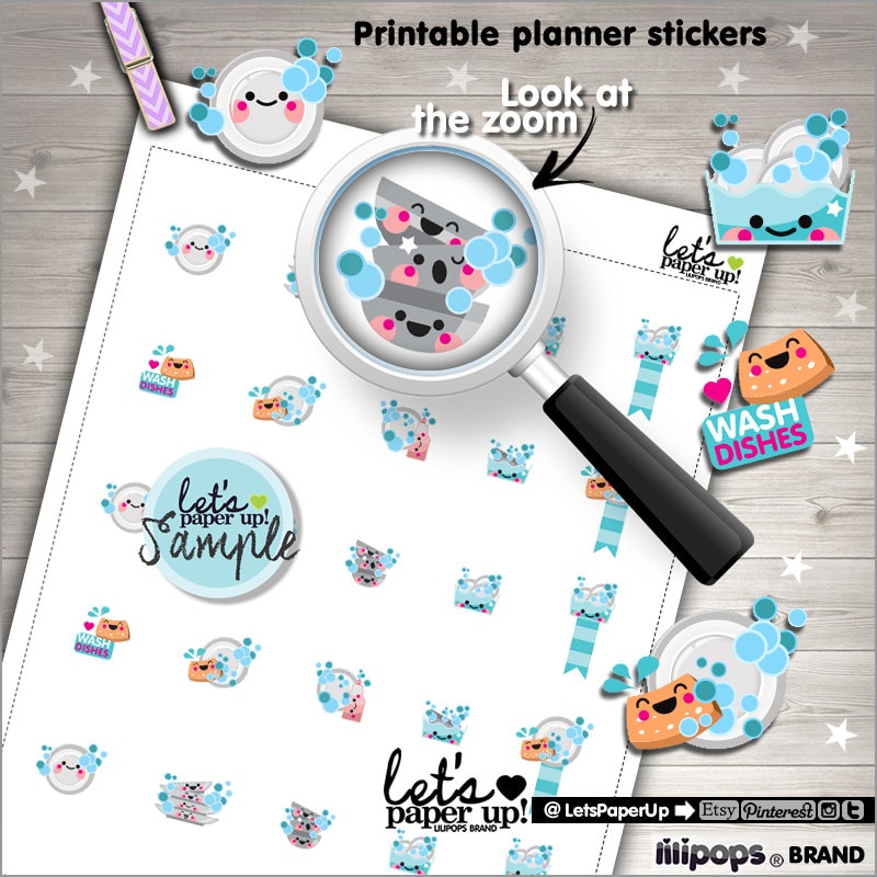 wash dishes stickers printable planner stickers clean up etsy