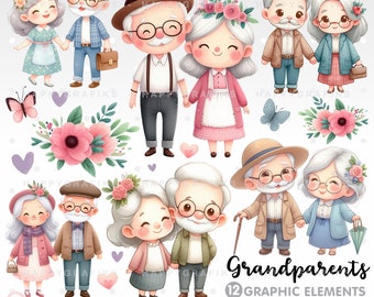 Grandparents Clipart, Oldman Clipart, Older Women, Granny Clipart, Older Men, Grandfather Clipart, Grandmother Clipart, Family Clipart, Png