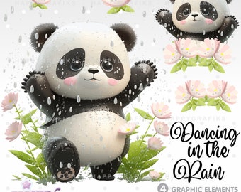 Panda Clipart, Panda Clipart Vector, Panda PNG, Cute Panda Clip Art, Spring Clipart, April Showers Clipart, Rainy Day Clipart,  Panda Bear