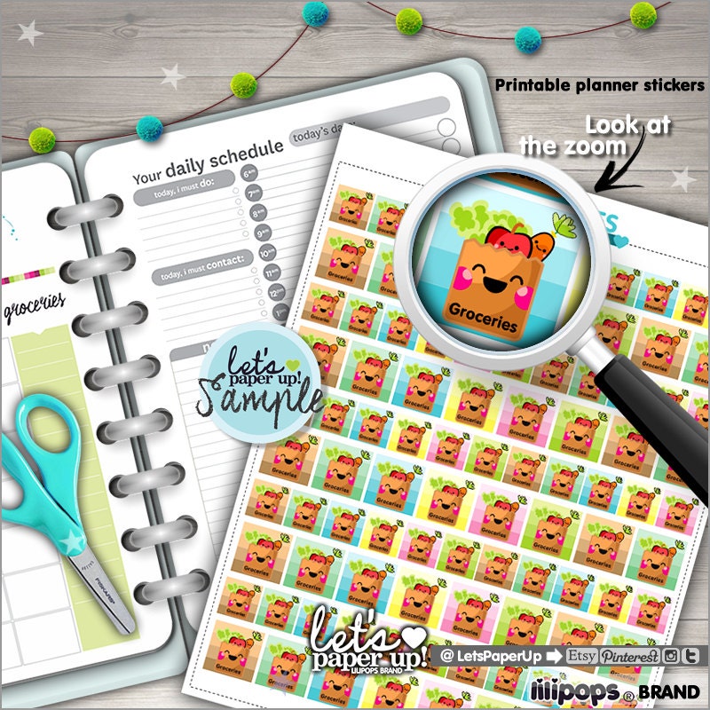 Groceries Stickers, Printable Planner Stickers, Planner Sticker, Groc…
