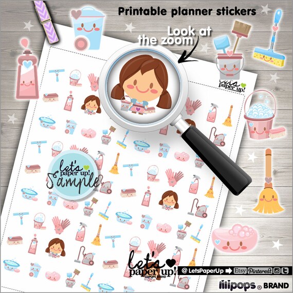 clean up stickers printable planner stickers cleanup stickers kawaii stickers chore stickers cleaning stickers clean by let s paper up catch my party
