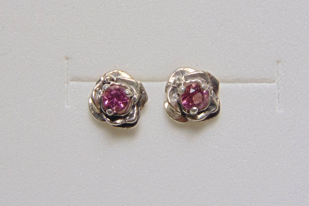 pink tourmaline stud earrings rose earrings solid sterling Etsy