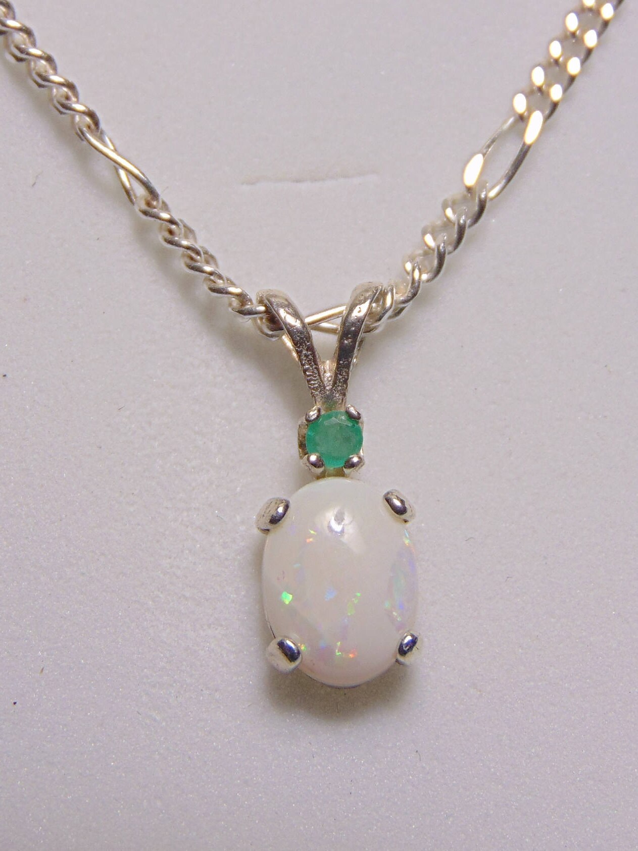 natural opal emerald accented pendant necklace solid white Etsy