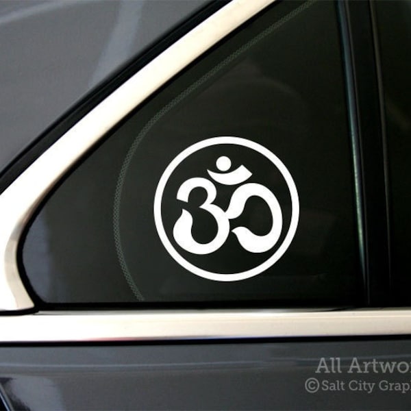 Om Circle Decal, Yoga Symbol Sticker - Aum, Meditation, Zen, Hindu, Peace, Circle Border - Vinyl, Window Decal for Car, Laptop Sticker