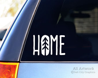 Home Outdoors Decal, Forest Home Sticker - Pine Tree, Home in Nature - Vinyl, Bumper Sticker, Car Decal, Laptop Decal, SUV Window Sticker