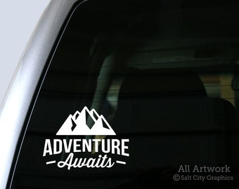Adventure Awaits Decal, Outdoors Sticker - Adventurer, Recreation, Camping, Hiking, Gift - Vinyl, Car Decal, Laptop Sticker, For Window, RV