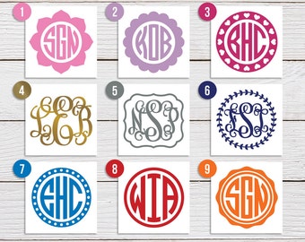 Sticker monogramme, sticker monogramme - monogramme personnalisé - monogramme cercle, monogramme manuscrit - bouteille d'eau, autocollant pour ordinateur portable, autocollant pour téléphone