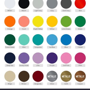 Image of color options for Salt City Graphics vinyl decals, each color in a circle with a name below.