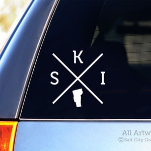 Ski Vermont Decal, Vermont Skiing Sticker - Snow Skiing, Cross Country Skier, New England Skiing - Car Decal, Bumper Sticker, Laptop Sticker
