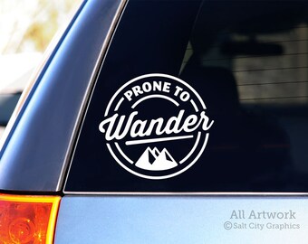Prone to Wander Decal, Wanderer Sticker - Mountains, Outdoors, Backpacking, Explorer, Adventure - Vinyl, Car Decal, Laptop Sticker