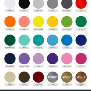 Image of color options for Salt City Graphics vinyl decals, each color in a circle with a name below.