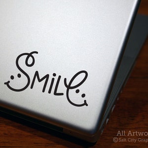 Smile Decal, Be Happy Sticker - Smiley Face, Happiness, Be Positive, Optimist - Vinyl, Laptop Sticker, Decal for MacBook, Car Window Decal