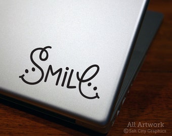 Smile Decal, Be Happy Sticker - Smiley Face, Happiness, Be Positive, Optimist - Vinyl, Laptop Sticker, Decal for MacBook, Car Window Decal