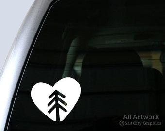 Nature Lover - Tree Hugger Heart Vinyl Sticker, Vinyl Decal - Pine Tree Heart Symbol Car Decal, Laptop Sticker, Window or Bumper Sticker