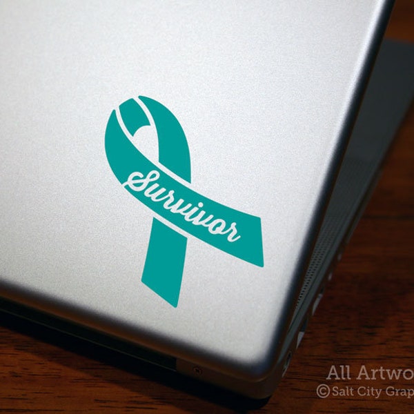 Ovarian Cancer Ribbon Decal, Teal Ribbon Sticker - Survivor, Cancer Awareness - Vinyl, Laptop Decal, Car Decal, Water Bottle Sticker